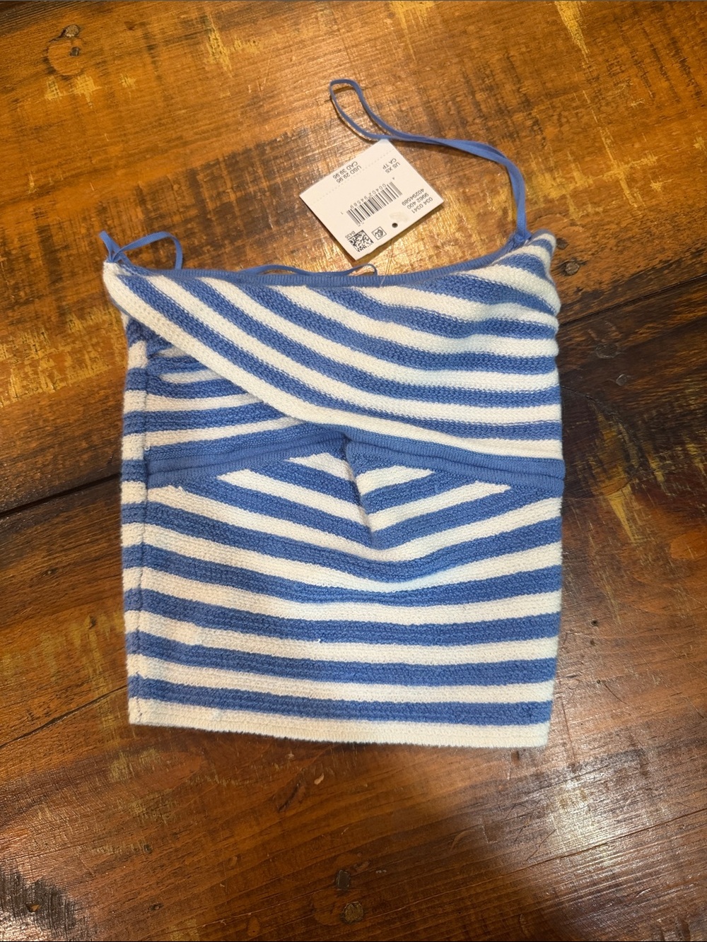 American Eagle Outfitters Blue and White Striped Knit Tube Top